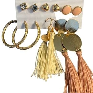Fashion Jewelry 6 Pair Set, BohemianTassel, Hoops, Studs Pierced Earrings